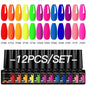 Blushimmer 12-piece all-season nail gel polish set with multicolor shades, UV and LED compatible, long-lasting, HEMA free.