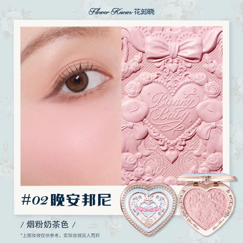 Blushimmer Flowerknows Garden Rose Blush Powder for cheeks, cruelty-free makeup with natural matte finish and contouring shape.