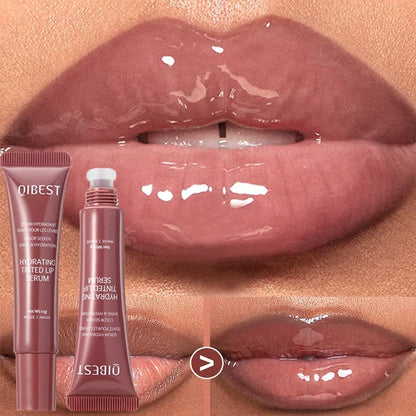 Blushimmer nude brown plumping lip gloss in soft tube, moisturizing lip oil with tint for fuller, hydrated lips, 12g