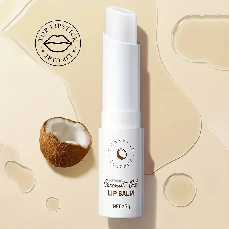 Blushimmer Coconut Lip Balm in a sleek tube, designed for lasting moisture and nourishment for men and women.