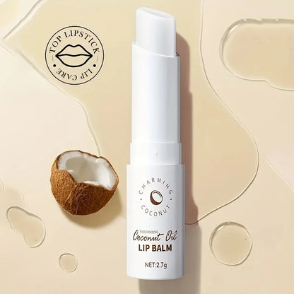 Blushimmer Coconut Lip Balm in a sleek tube, designed for lasting moisture and nourishment for men and women.