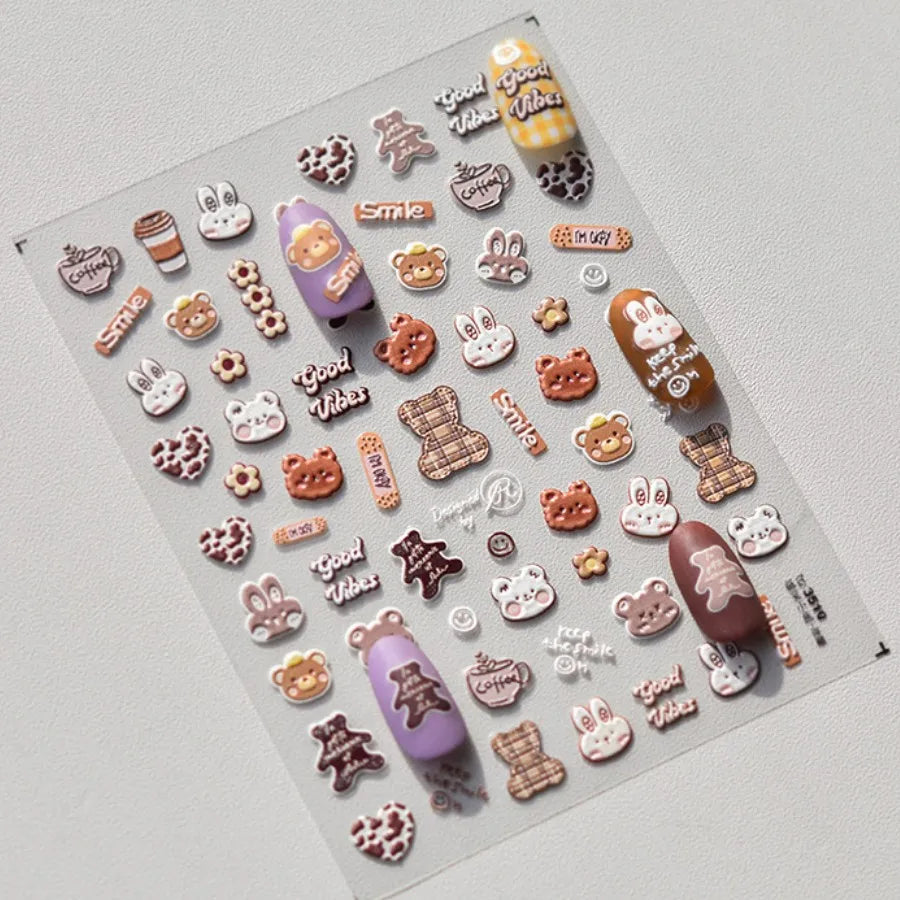Brown Japanese Kawaii bear nail art sticker from Blushimmer, self-adhesive cartoon animal decal for DIY nail decoration.