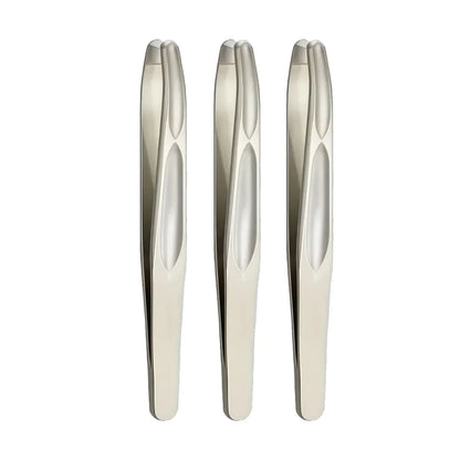 Blushimmer premium round head tweezers with seamless clips for eyebrow, facial hair, and beard grooming, precise and short hair removal.