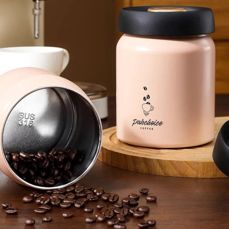 Press-type Coffee Beans Vacuum Sealed Tank Coffee Bean Storage Bottle Stainless Steel Food Grains Tea Candy Storage Jar