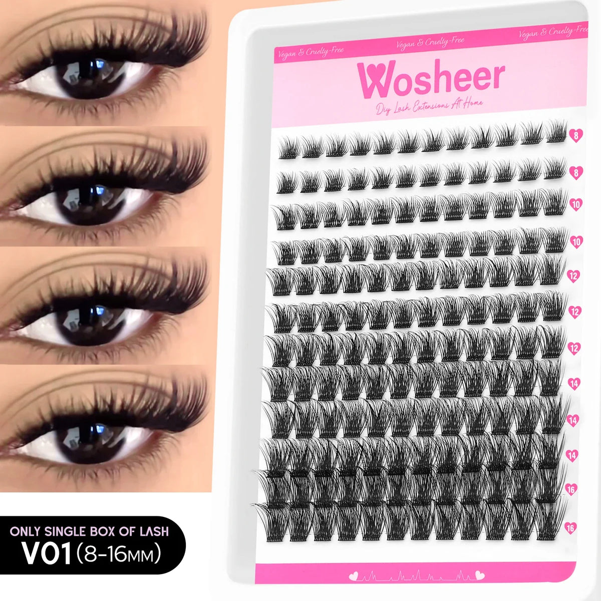 Blushimmer WOSHEER Lash Clusters Kit with spiky eyelash extension clusters and volume individual lashes for DIY lash styling.
