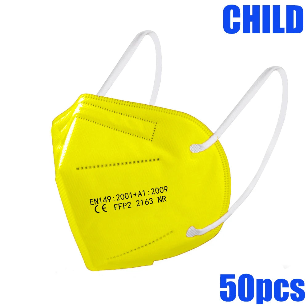 50-100pcs 5Layers Kids Facemask KN95 Mask Child Disposable Mask Virus Mouths Fpp2 Covers Dust Full Face Masks Non-woven Fabric