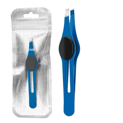 Blushimmer stainless steel eyebrow tweezer with slanted tip for precise hair removal and shaping of eyebrows.