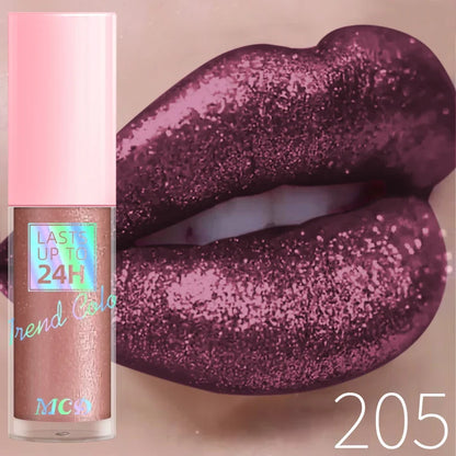 Blushimmer 18-color glitter lip gloss with long-lasting, waterproof liquid lipstick and pearl shine for sparkling lip makeup.