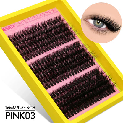 Blushimmer GROINNEYA DIY eyelash clusters with thick, fluffy D/DD curl, wispy style for natural-looking eyelash extensions.