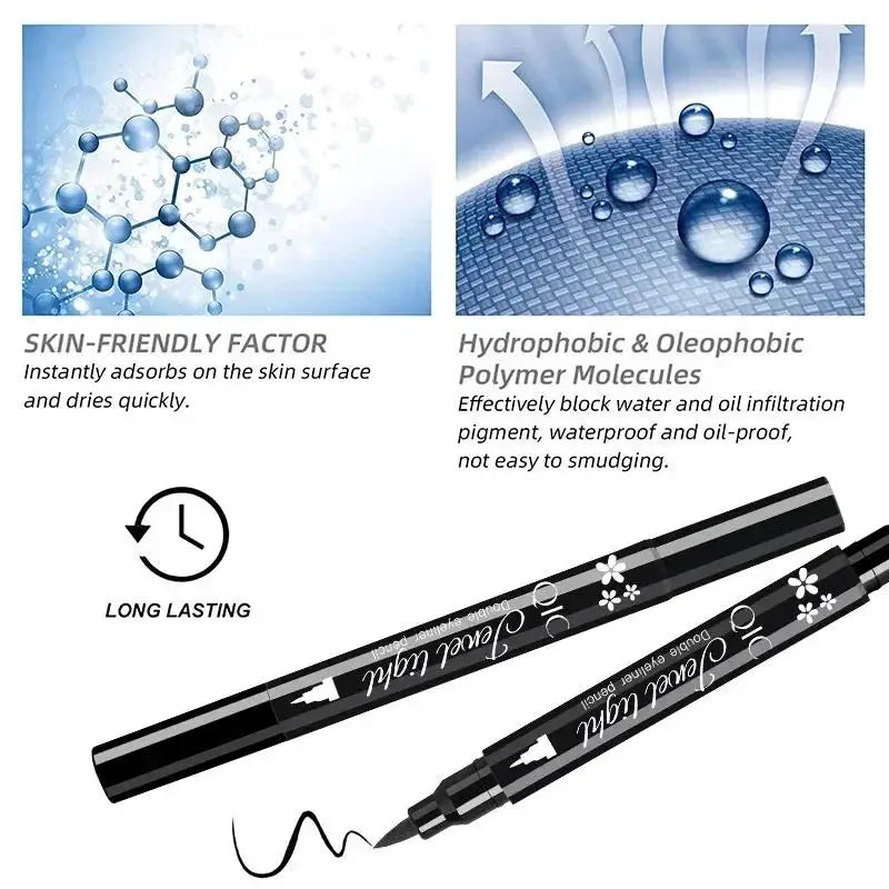 Blushimmer double-ended black waterproof eyeliner with eye stamp, felt tip, long-lasting, smudge-proof makeup for women.