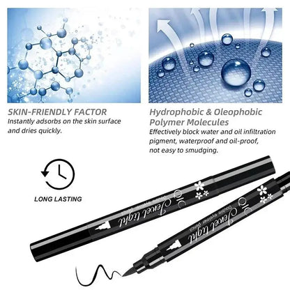 Blushimmer double-ended black waterproof eyeliner with eye stamp, felt tip, long-lasting, smudge-proof makeup for women.