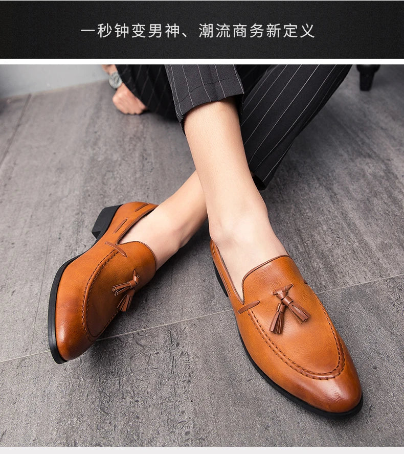 Wedding Shoes For Men Slip On Loafers Trend Tassels Leather Shoes Male Men’s Dress Shoes Business Shoes Men British Style Formal