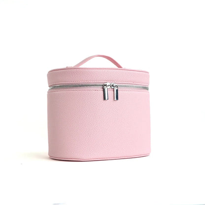 Large capacity PU leather cosmetic box with internal storage, customizable names, portable travel makeup bag by Blushimmer.