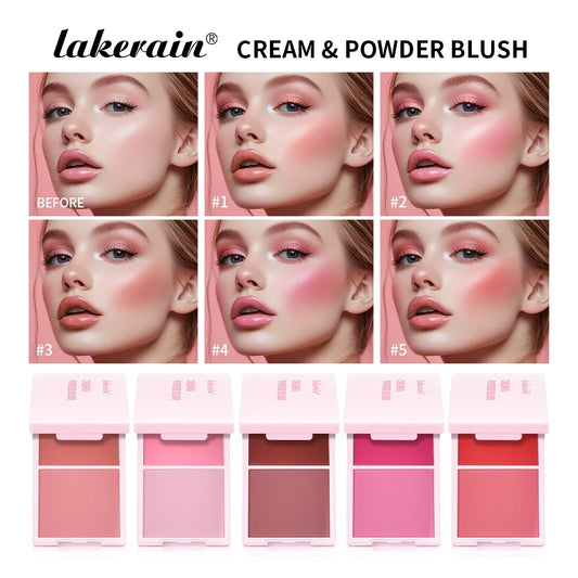 Blushimmer Cream and Powder Matte Blush palette with five dewy, high-pigment rosy shades for natural, long-lasting makeup.