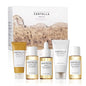 SKIN1004 Madagascar Centella travel skincare kit with toner, ampoule, soothing cream, cleansing oil, and foam in mini size.