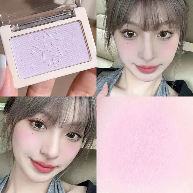 Blushimmer monochrome blush in purple nude matte finish, natural brightening and whitening for cheeks, fine flash rouge makeup.