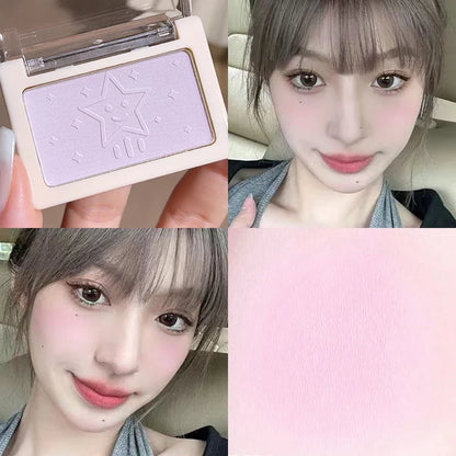 Blushimmer monochrome blush in purple nude matte finish, natural brightening and whitening for cheeks, fine flash rouge makeup.