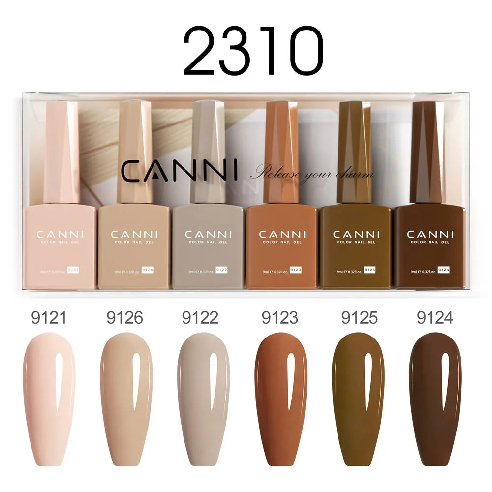 Blushimmer 6-pack 9ml CANNI HEMA-Free nail gel polish set with vibrant colors for semi-permanent gel nails, UV and LED soak-off.