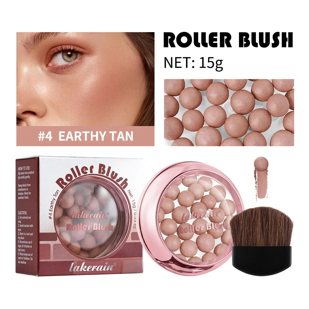 Blushimmer Lakerain spherical pink pearl blush ball with delicate brightening and cosmetic finish, shown in close-up.
