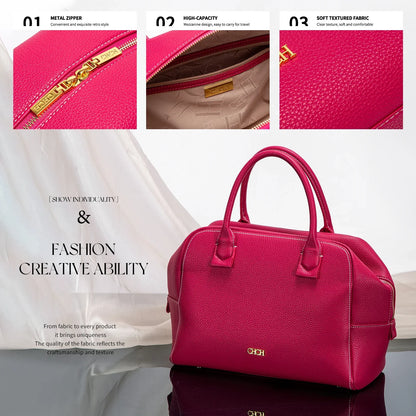 Rose red women's crossbody pillow bag by OBA with wide strap, stylish accessory for casual or evening wear.