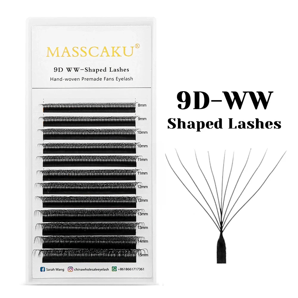 Masscaku Blushimmer 12-line premium mink 3D-6D false eyelash extensions with W shape, soft and natural individual lash supplies.