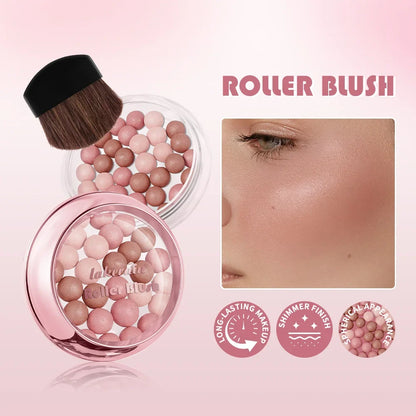 Blushimmer Lakerain spherical pink pearl blush ball with brightening, delicate cosmetic design for female makeup application.