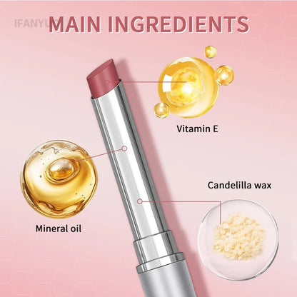 Blushimmer Vitamin E Pink Honey Lipstick and tinted lip balm with nourishing, moisturizing, and plumping natural color for smooth lips.