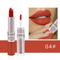 Blushimmer 2-in-1 velvet matte lipstick and lip gloss in bold red with double head design, waterproof and non-stick cup.