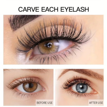 Blushimmer 4D Lash Mascara in black showing long, full, natural-looking lashes with a waterproof, smudge-proof finish.