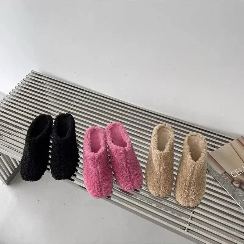 Women's Shoes 2024 High Quality Baotou Women's Slippers Fashion Short Plush Daily Slippers Women Hot Sale Solid Heels Women
