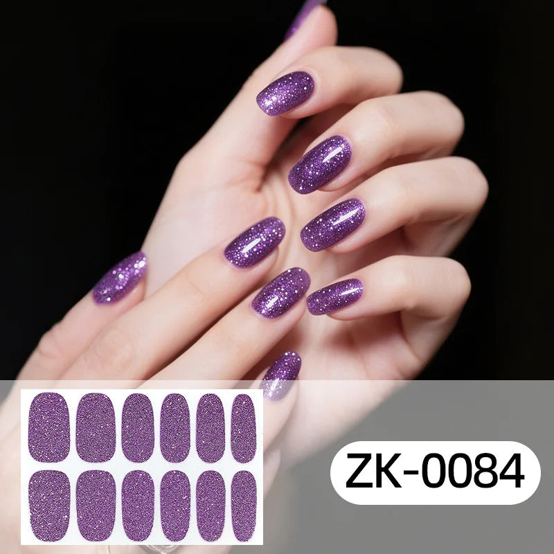 Gradient Cat Eye Style Nail Art Stickers, 16-Piece Set Self-Adhesive Waterproof Glitter False Nail Decals
