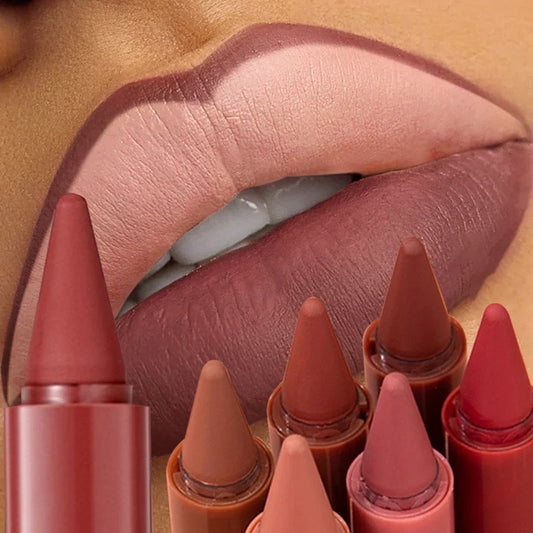 Blushimmer tapered lip liner pencil set with matte red-brown shades, perfect for long-lasting, waterproof lip contouring and makeup.