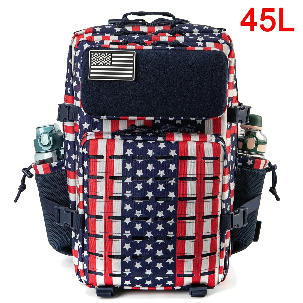 Tactical backpack by Adventure Club Store in black with water bottle holder, suitable for outdoor activities and small school use.