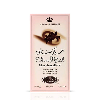 Al-Rehab Choco Musk Marshmallow Eau de Parfum for Women, 50ml, featuring gourmand scent with strawberry notes and marshmallow accents.