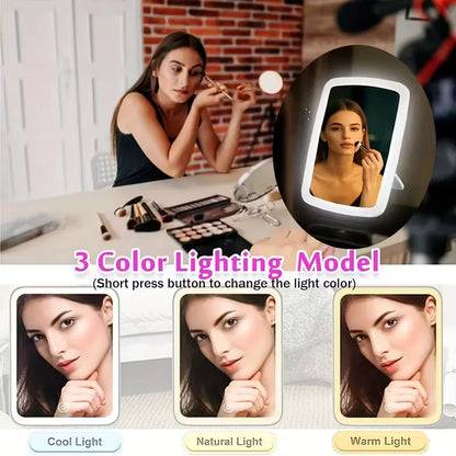 Blushimmer LED makeup mirror with stand, compact square travel vanity mirror, lighted touch screen tabletop for beauty routines