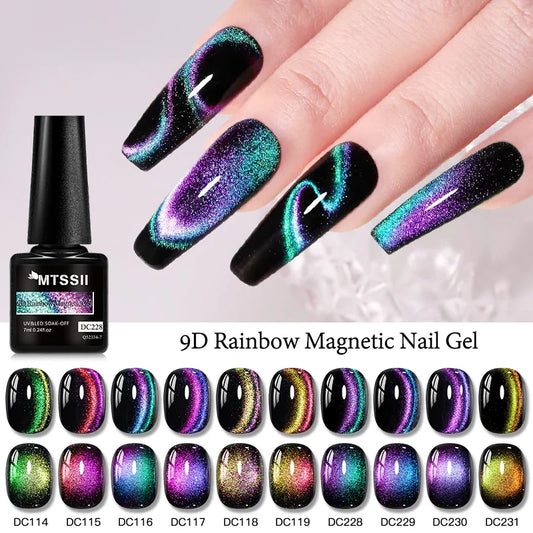 Blushimmer 9D Rainbow Cat magnetic gel nail polish with galaxy effect, semi-permanent UV gel, and soak-off nail supplies.