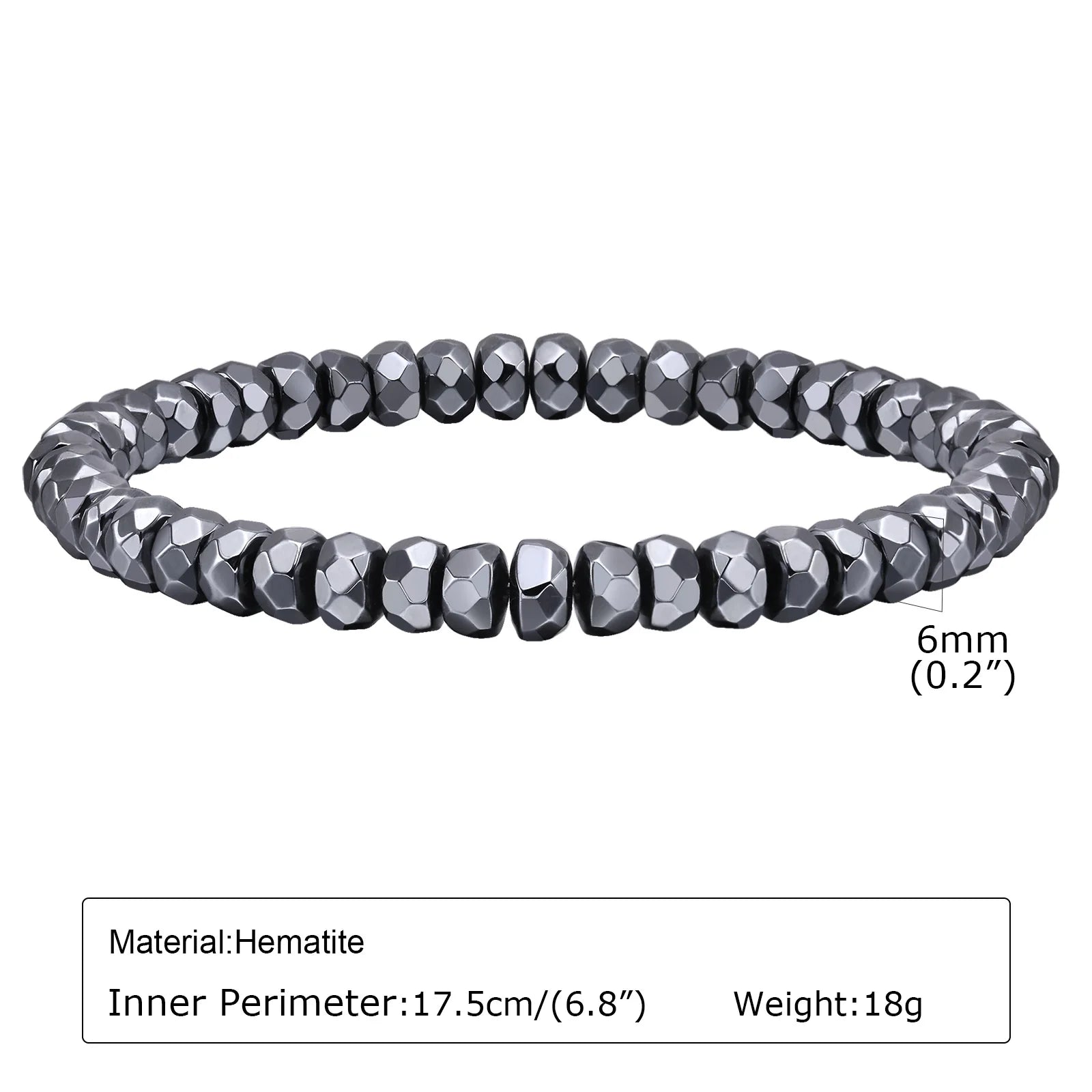 Vnox Stylish Black Triangle Beads Bracelets for Men Women, Stretch Unisex Gallstone Handmade Hematite Wristband Jewelry