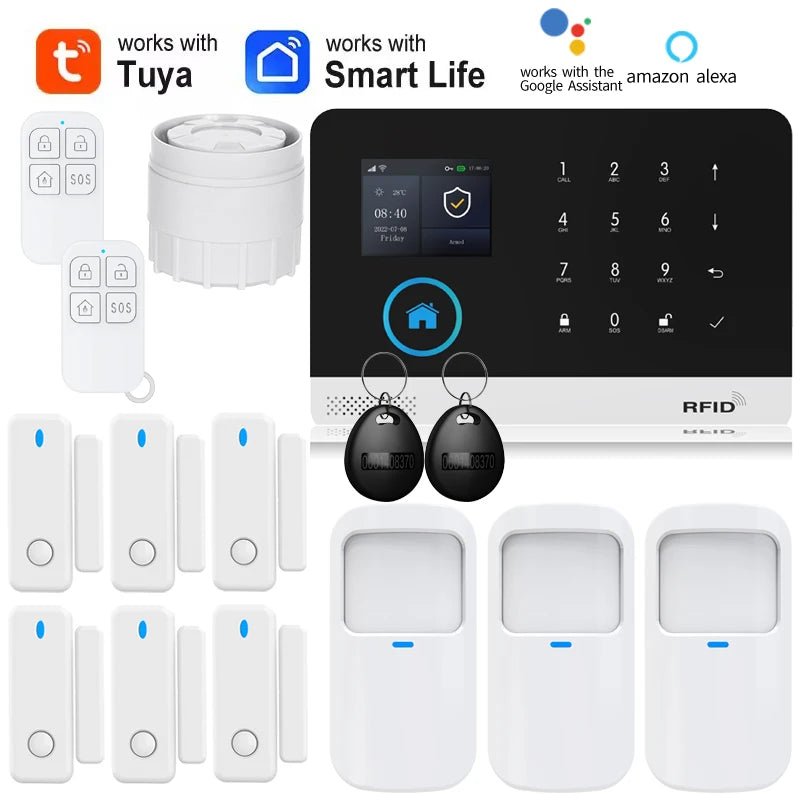 Smart Home Solar powered siren Tuya WIFI GSM Alarm System Wireless Smart Life APP 433MHz Safe Security Gap PIR Motion with Alexa
