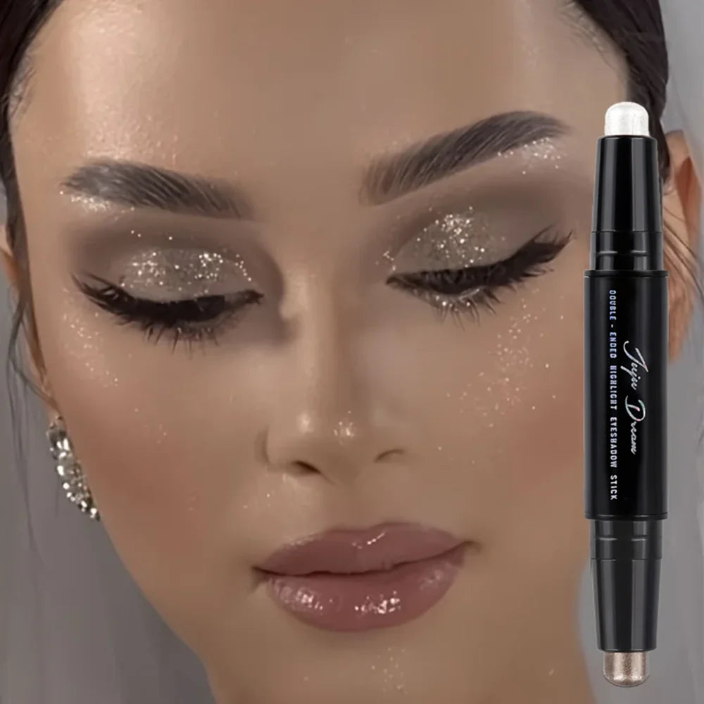 Blushimmer dual-ended eyeshadow stick with matte and shimmer shades, waterproof, long-lasting cream pencil for smoky or natural looks.