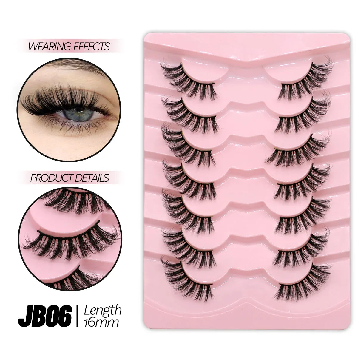 Blushimmer GROINNEYA half lashes with soft, natural faux mink look, wispy design, clear band, perfect for subtle eyelash extensions.