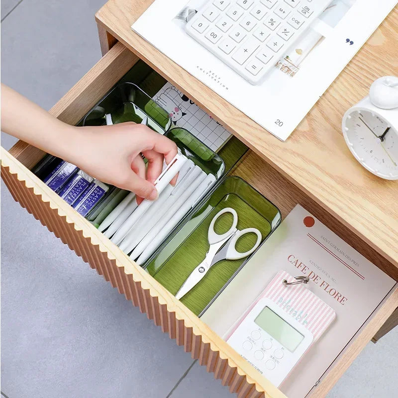 Transparent plastic box storage organizer with multiple compartments for desk, jewelry, or makeup organization by Blushimmer.