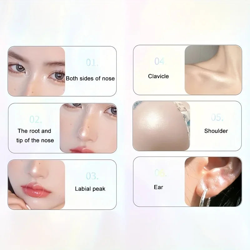 Blushimmer liquid highlighter with natural shimmer, contour, and bronzer for face and body, emphasizing a brightening glow.