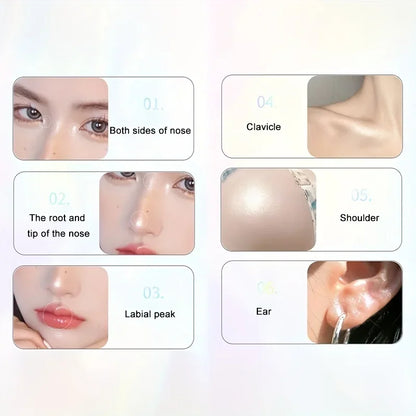 Blushimmer liquid highlighter with natural shimmer, contour, and bronzer for face and body, emphasizing a brightening glow.