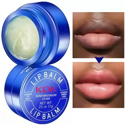 Blushimmer whitening lip balm with moisturizing, exfoliating formula for chapped, oily lips, in a sleek tube.