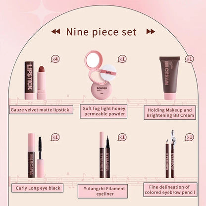Women's Christmas makeup set, 9 lipsticks & powder press &BB cream & eyebrow pencil & mascara & eyeliner set,for women and girls