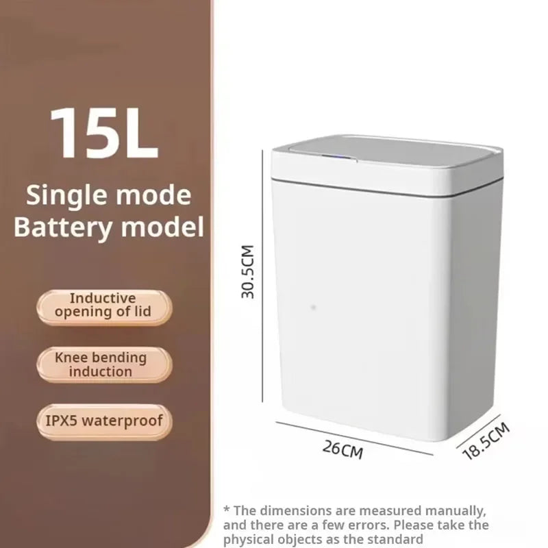 15L Smart Bathroom Trash Can with Lid Touchless Narrow Smart Sensor Garbage Bin for Home Kitchen Automatic Electronic Trash Bin