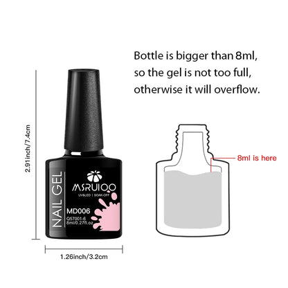 Blushimmer 7-piece gel nail polish set with vibrant colors for DIY nail art, long-lasting UV gels for professional-looking manicures.