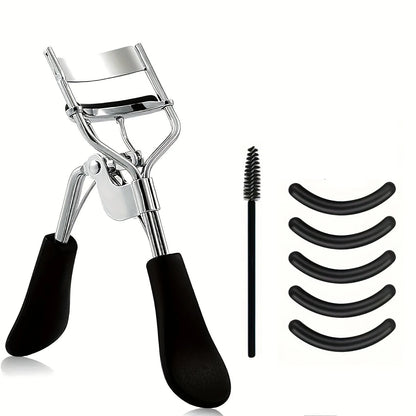 Blushimmer eyelash curler set with replacement pads, tweezers, clips, mascara wands, and makeup tools for women.