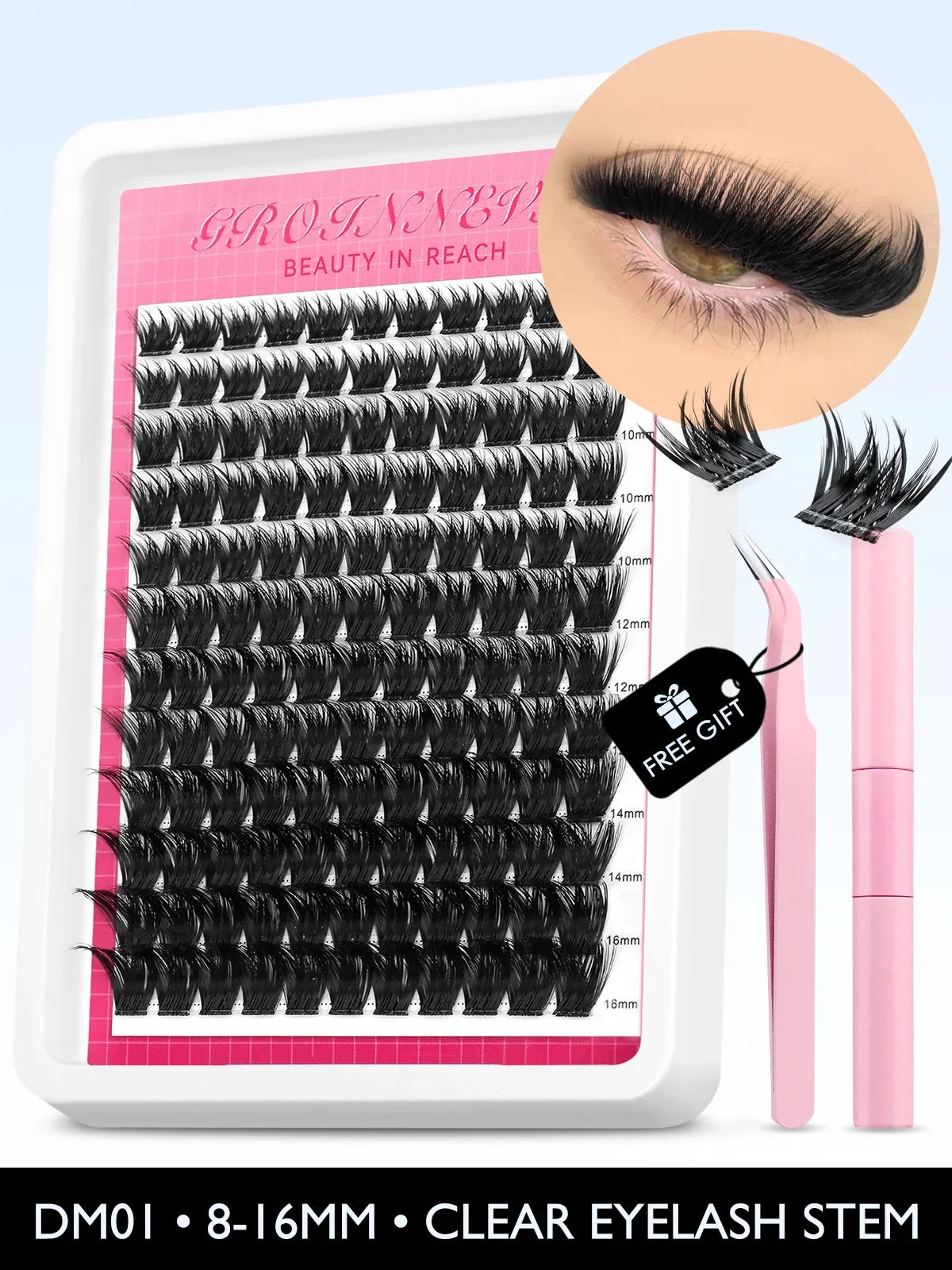 Blushimmer Lash Clusters Kit with fluffy C curl individual lashes, 10-18mm, DIY lash extension kit with bond and seal for natural-looking lashes.