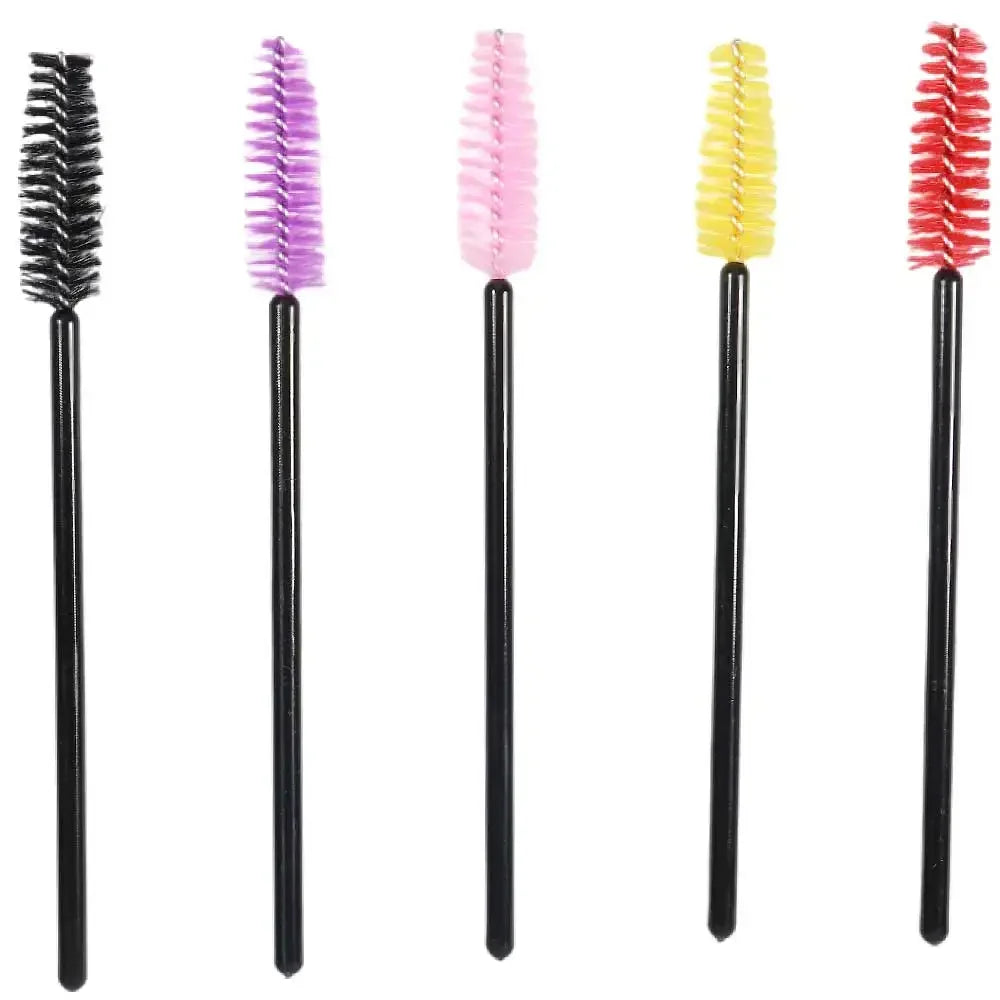 Set of 50 disposable Blushimmer crystal eyelash and eyebrow brushes with diamond handles and mascara wands for lash extensions.